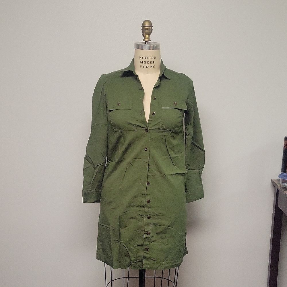 J. Crew Forest Green Shirt Dress Size 2P